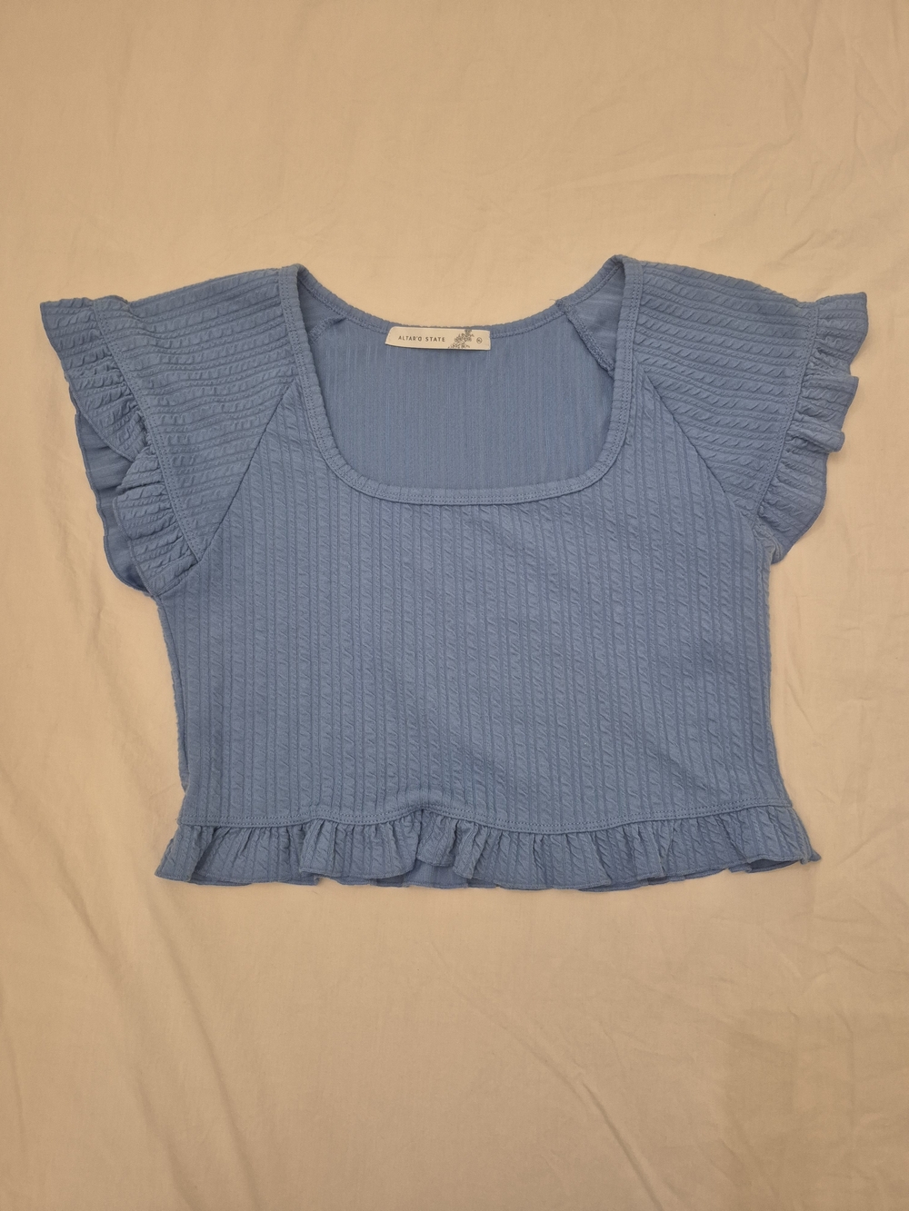 Light Blue Ruffle Sleeve Crop Top